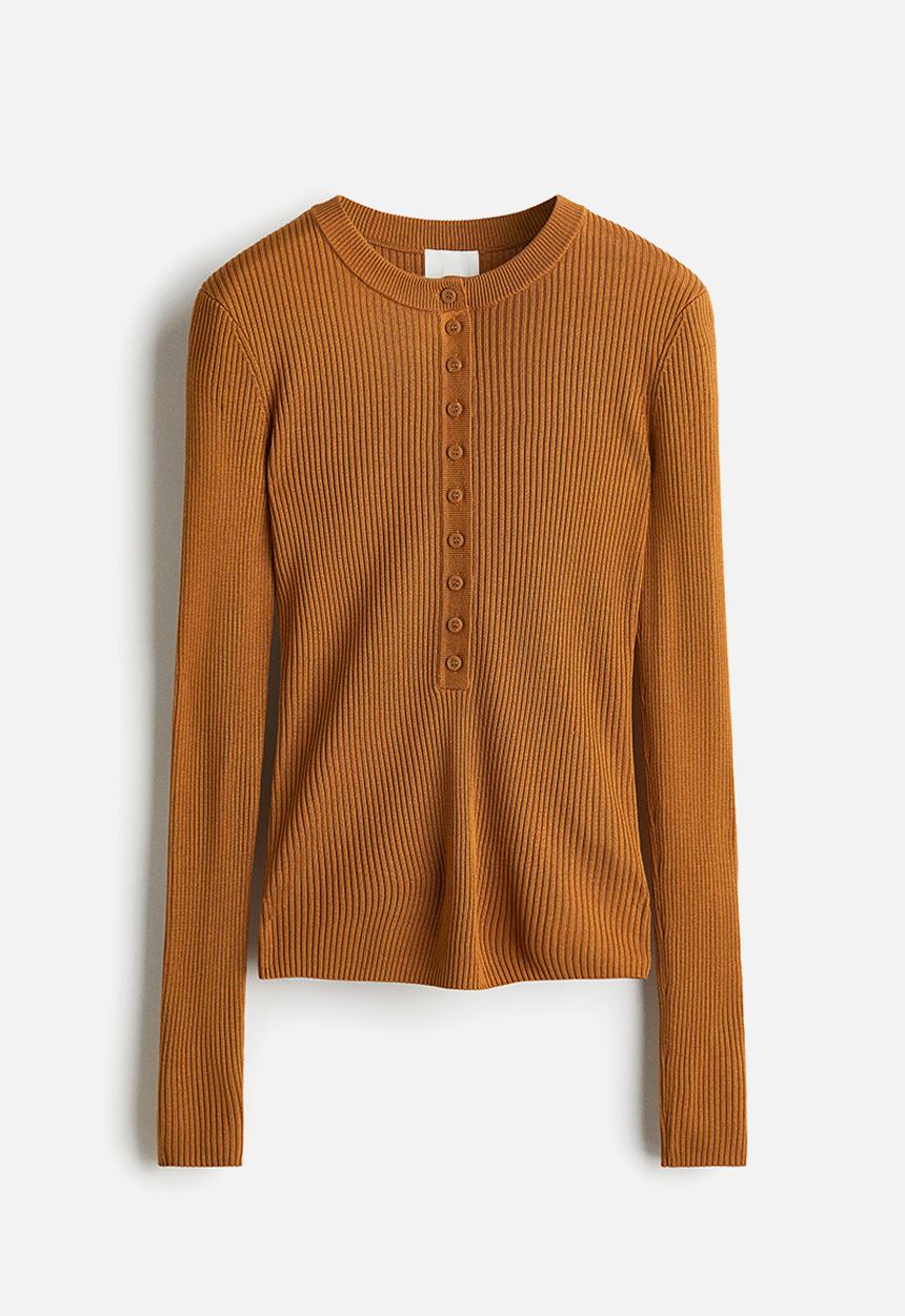 H&M - Rib-knit top - light brown