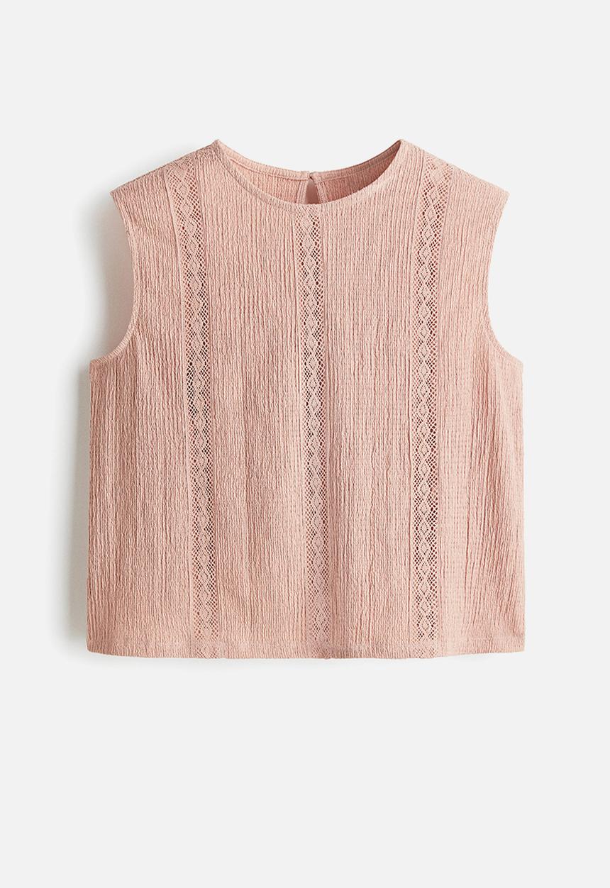 H&M - Crinkled lace-detail blouse - peach pink