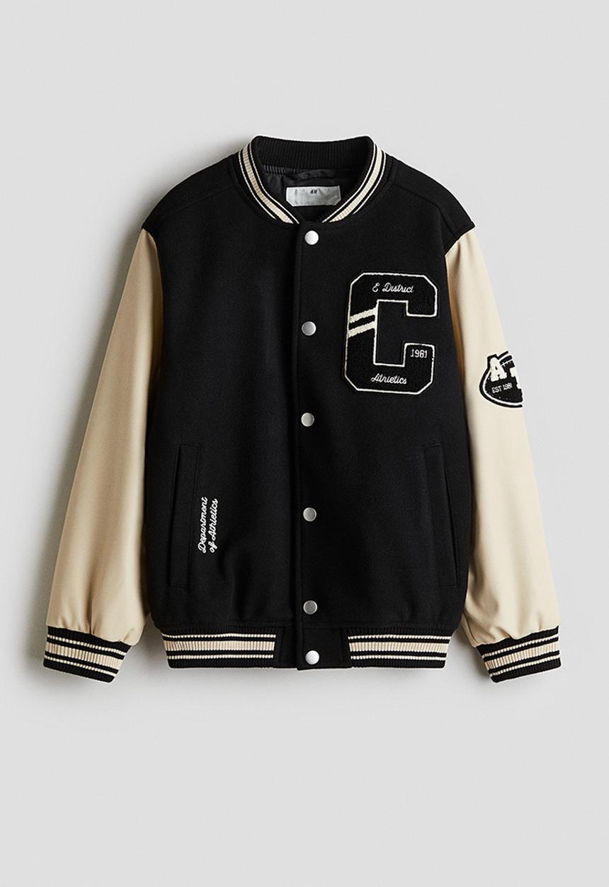 H&M - Appliquéd baseball jacket - black/c