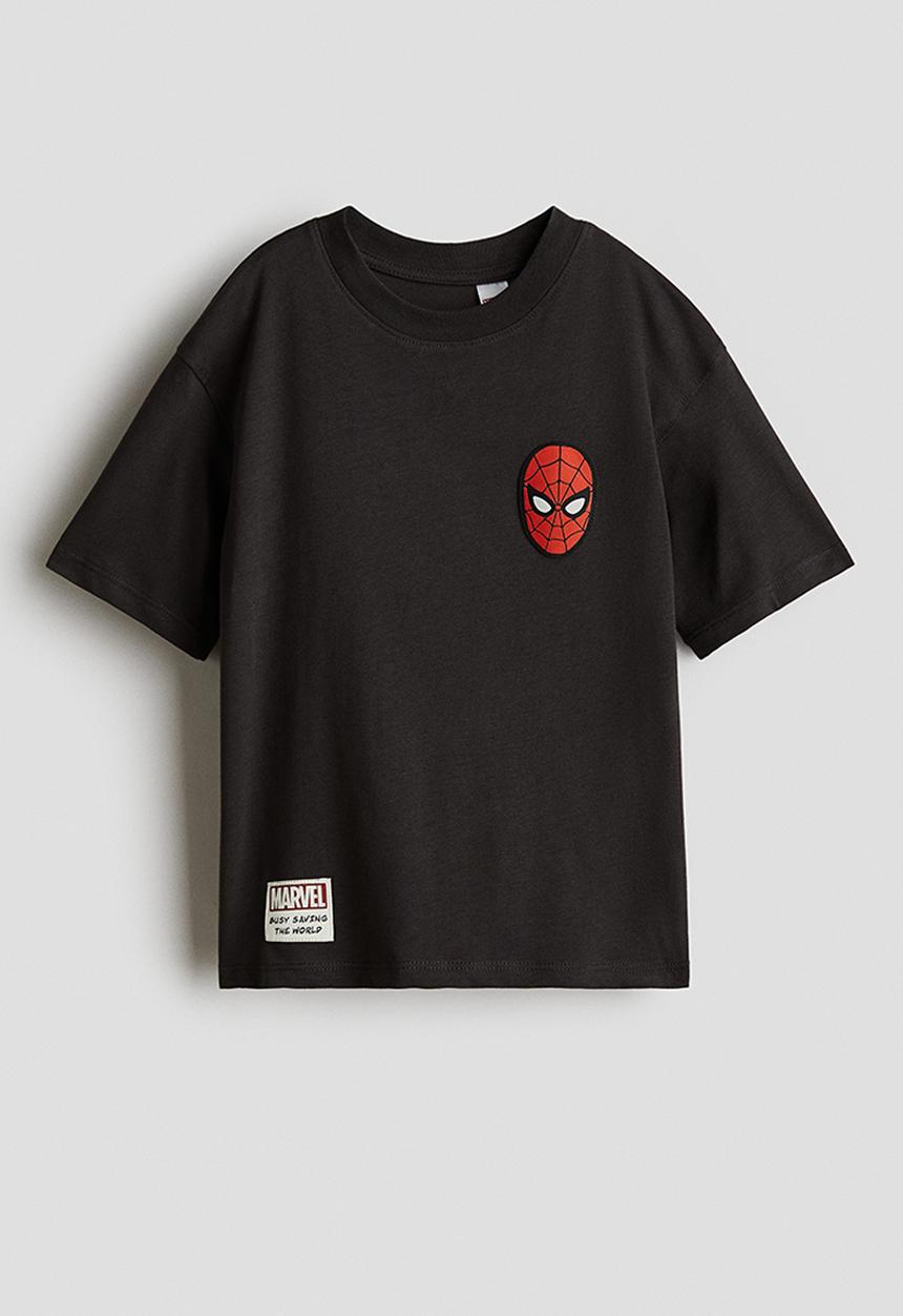 H&M - Oversized printed T-shirt - dark grey/spider-man 