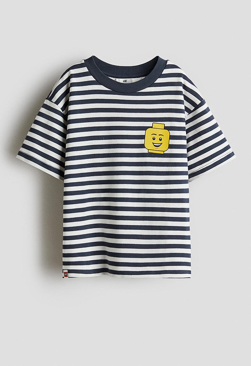 H&M - Oversized printed T-shirt - navy blue striped/lego
