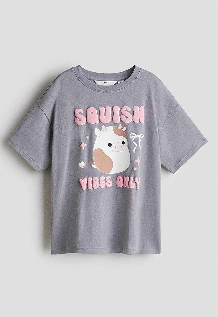 H&M - Printed cotton t-shirt - grey/squishmallows