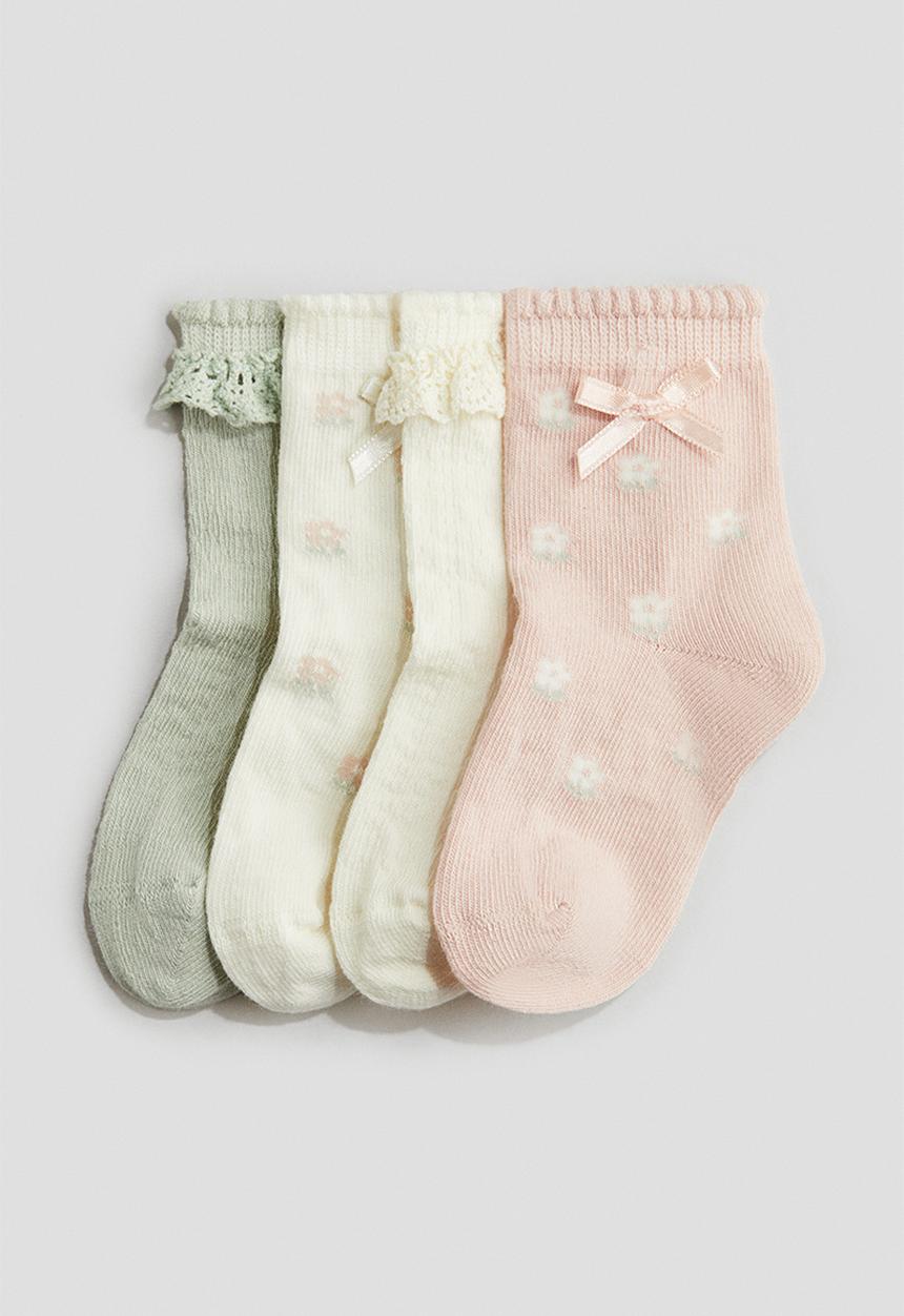 H&M - 4-Pack socks - light pink/floral 