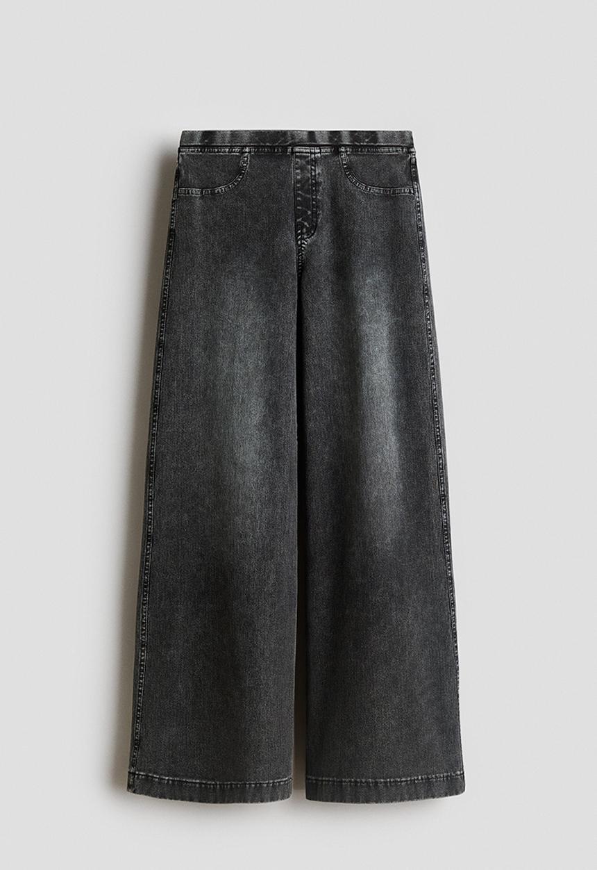 H&M - Wide denim-look trousers - black