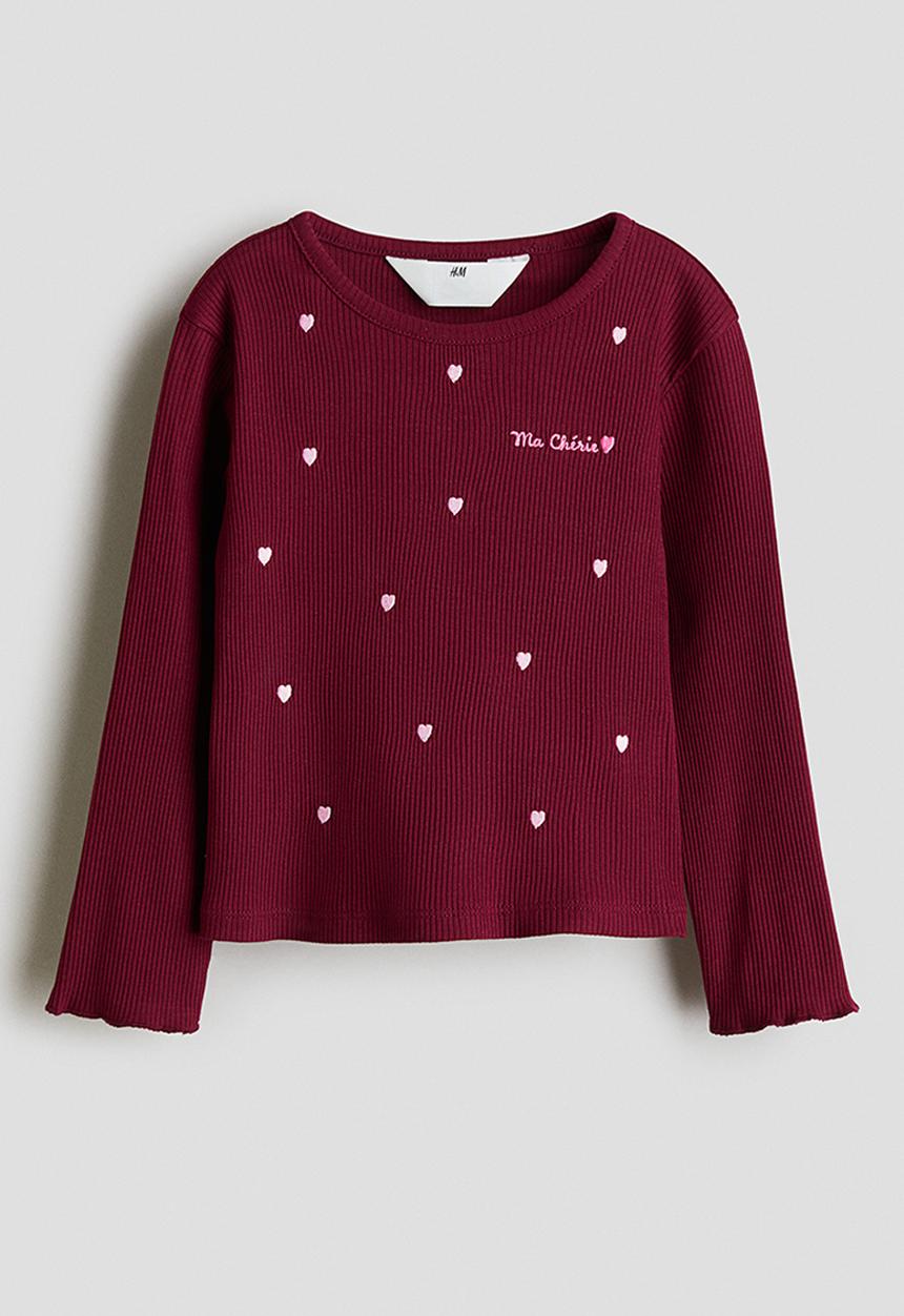 H&M - Embroidery-detail cotton top - red,multi