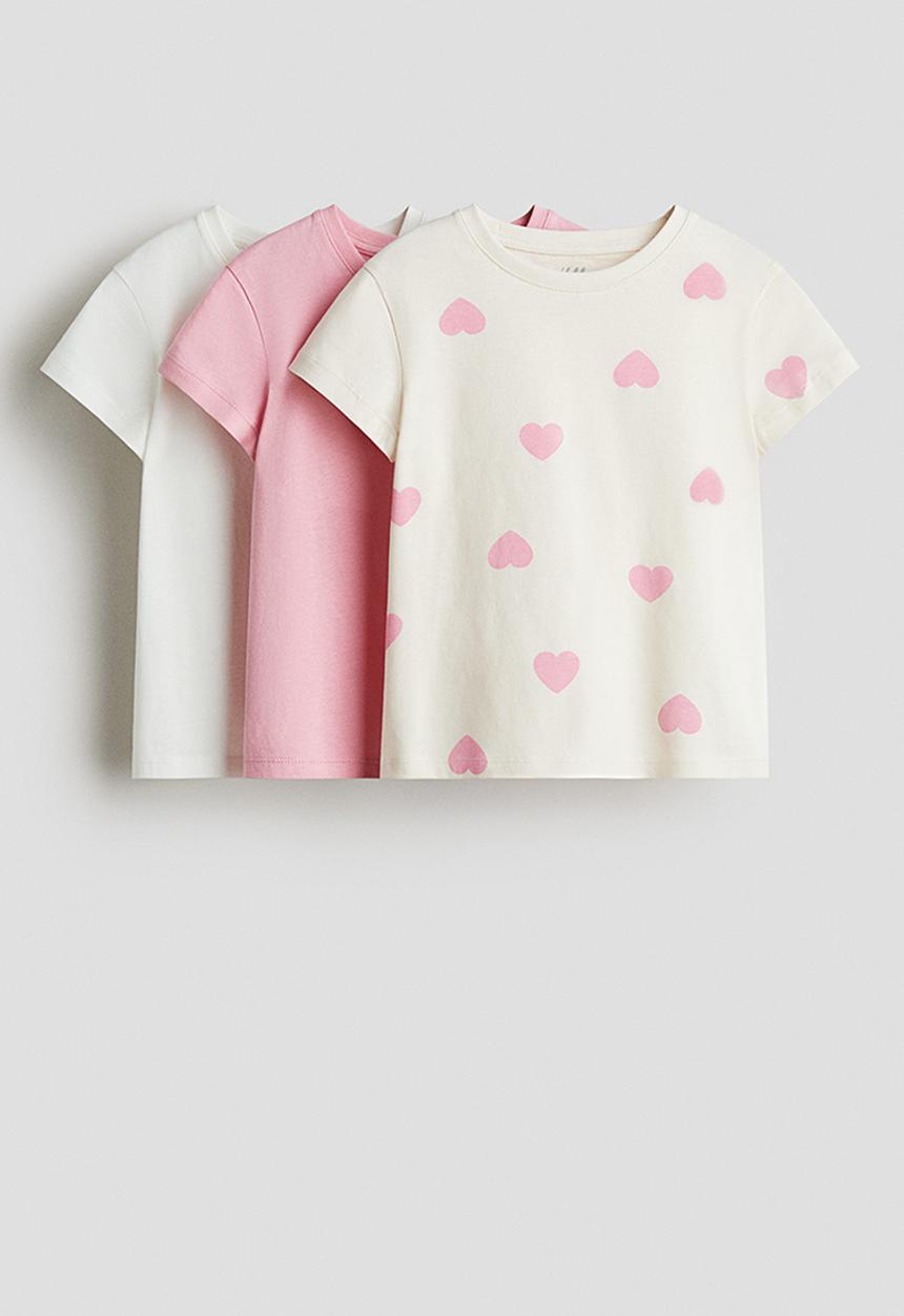 H&M - 3-Pack cotton tops - pink/hearts