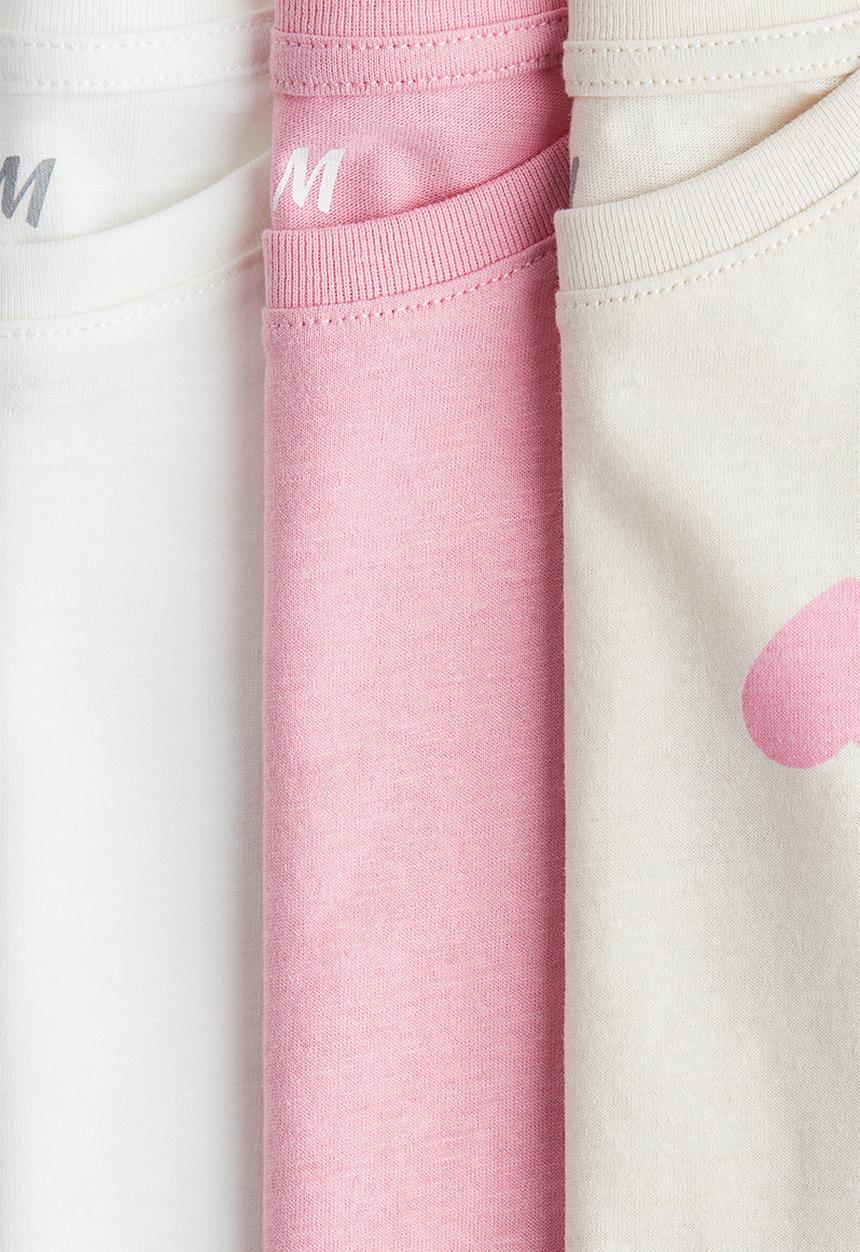 H&M - 3-Pack cotton tops - pink/hearts
