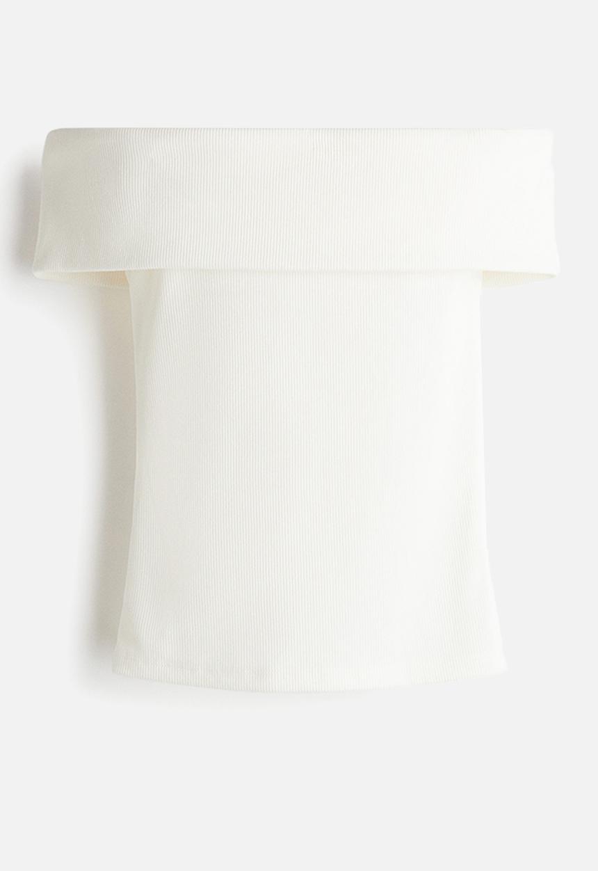 H&M - Rib-knit off-the-shoulder top - white