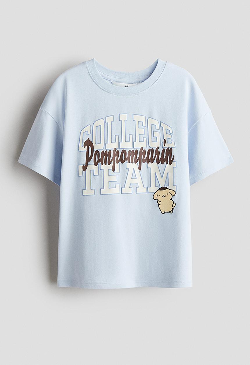 H&M - Loose-fit printed cotton T-shirt -  light blue 