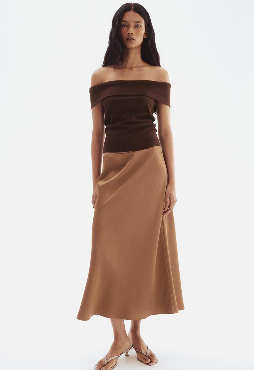 H&M - Rib-knit off-the-shoulder top - dark brown