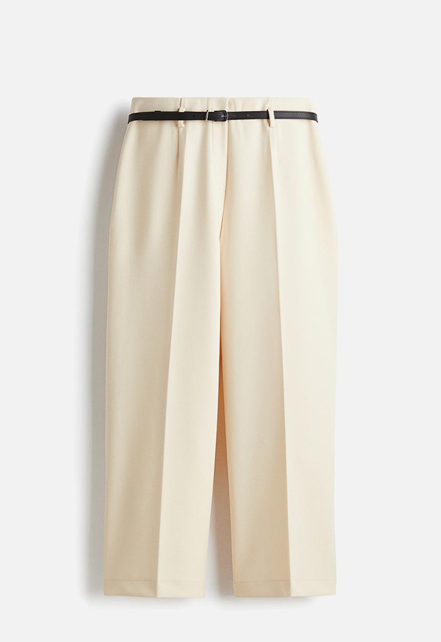 H&M - Belted ankle-length trousers - cream