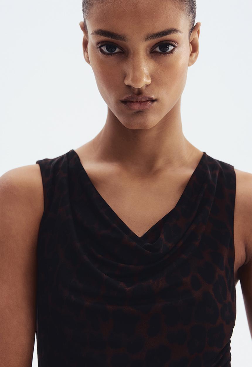 H&M - Draped mesh dress - dark brown leopard print