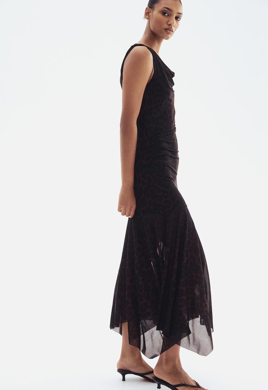 H&M - Draped mesh dress - dark brown leopard print