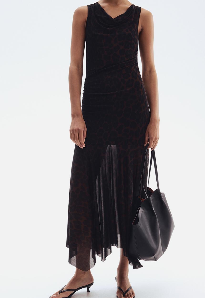 H&M - Draped mesh dress - dark brown leopard print