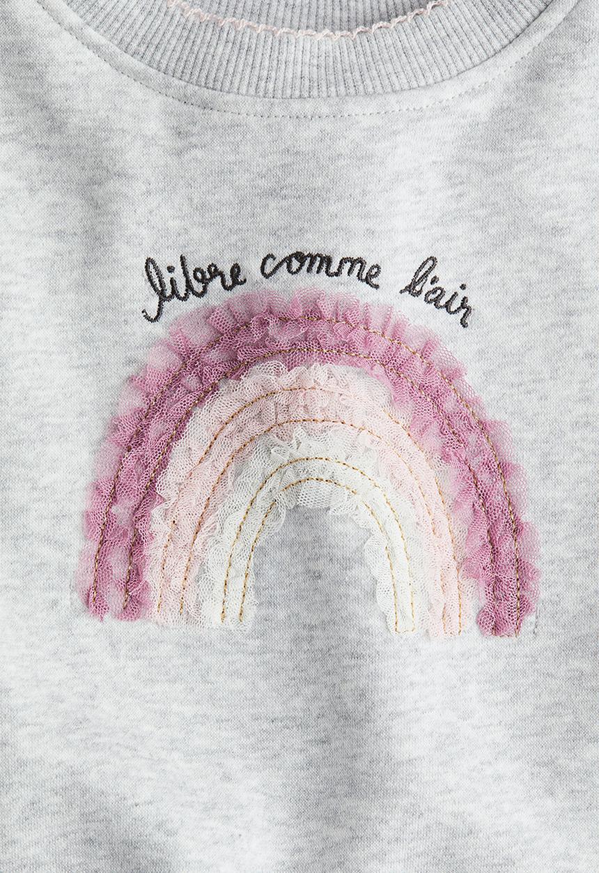 H&M - Tulle-skirt sweatshirt dress - light grey marl/rainbow 