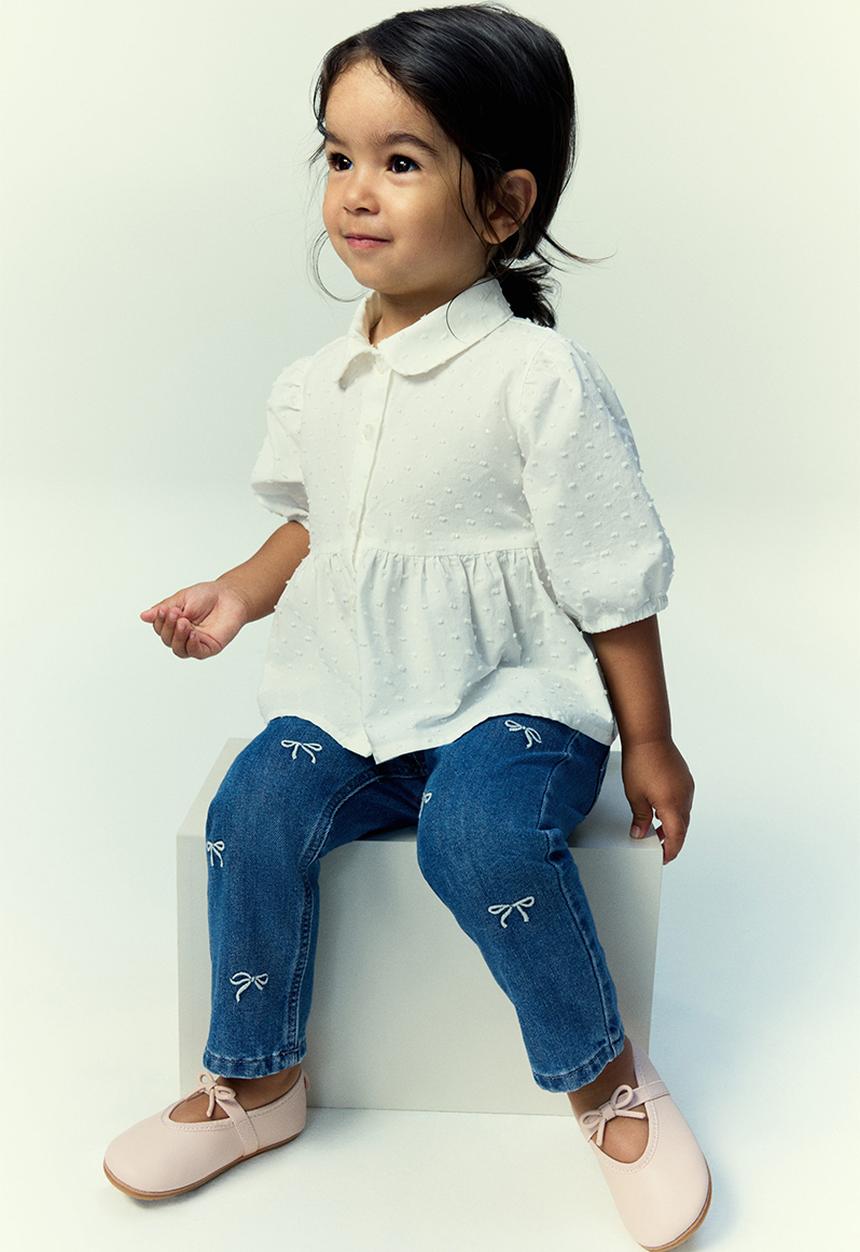 H&M - Embroidery-detail jeans - denim blue/bows