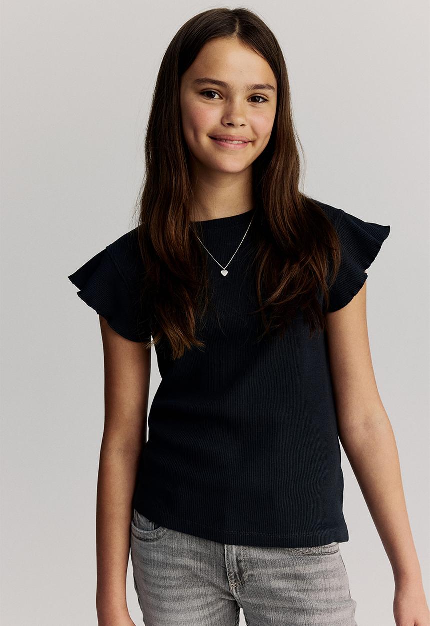 H&M - Ribbed flutter-sleeved top - dark grey