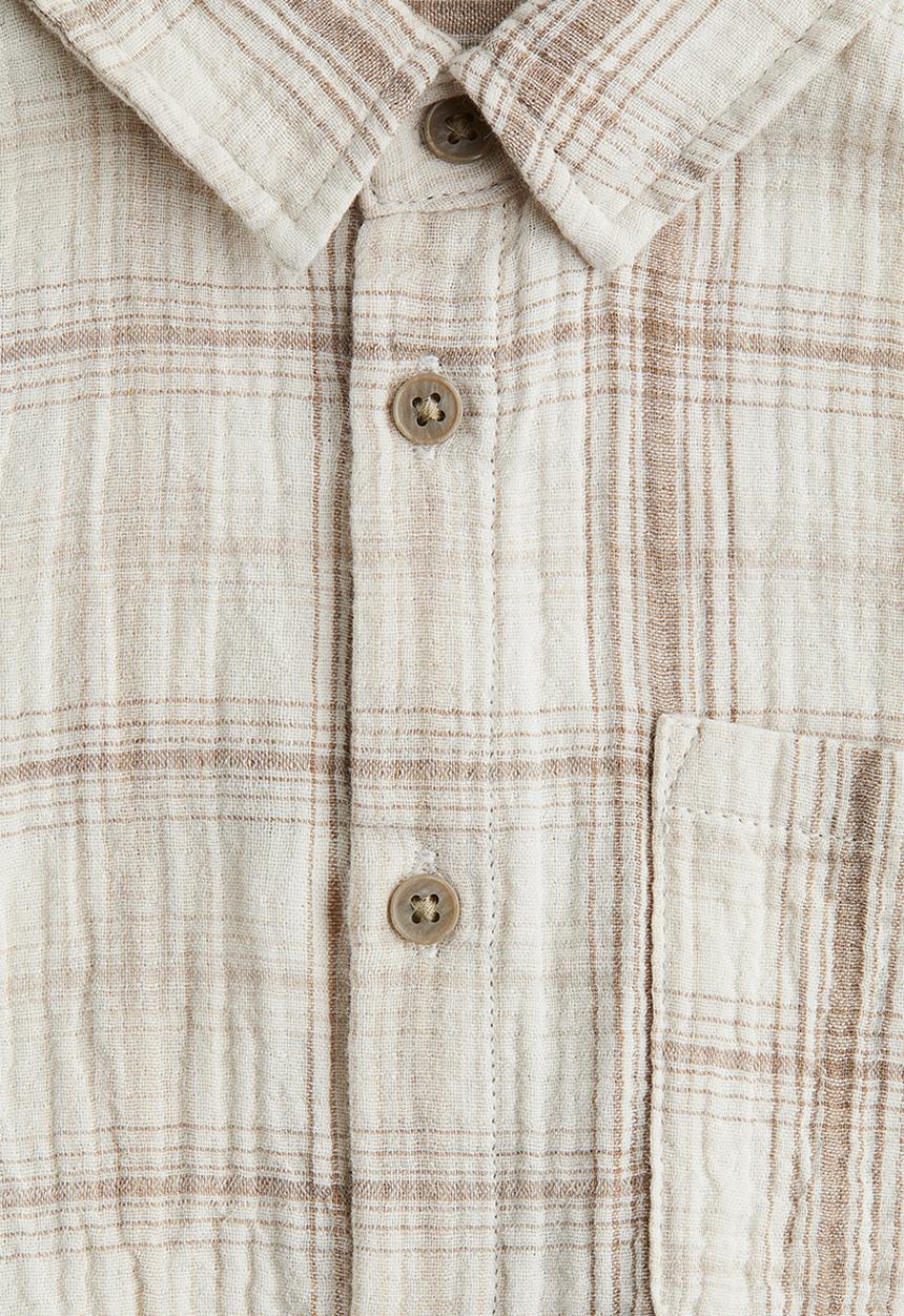H&M - Cotton muslin shirt - light beige/checked 