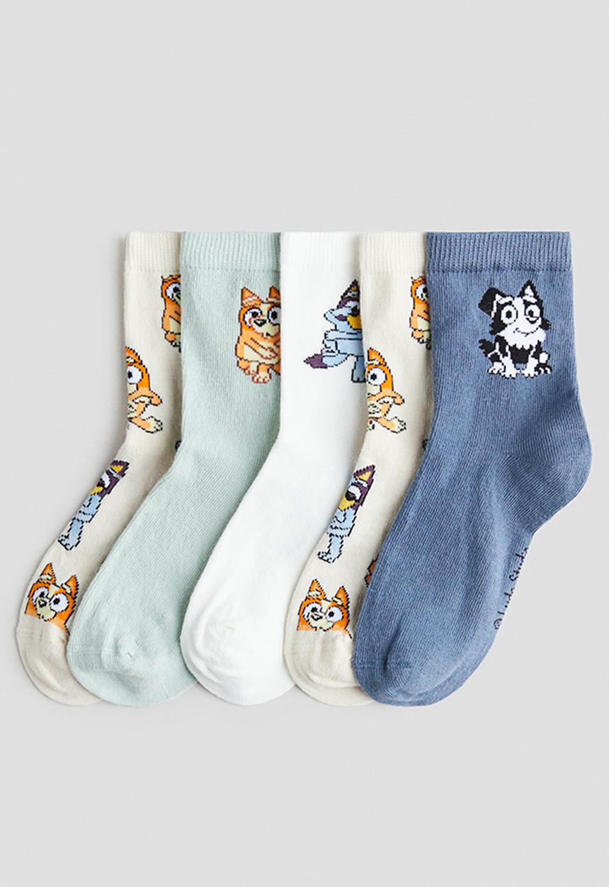 H&M - 5 pack patterned socks - mint green bluey