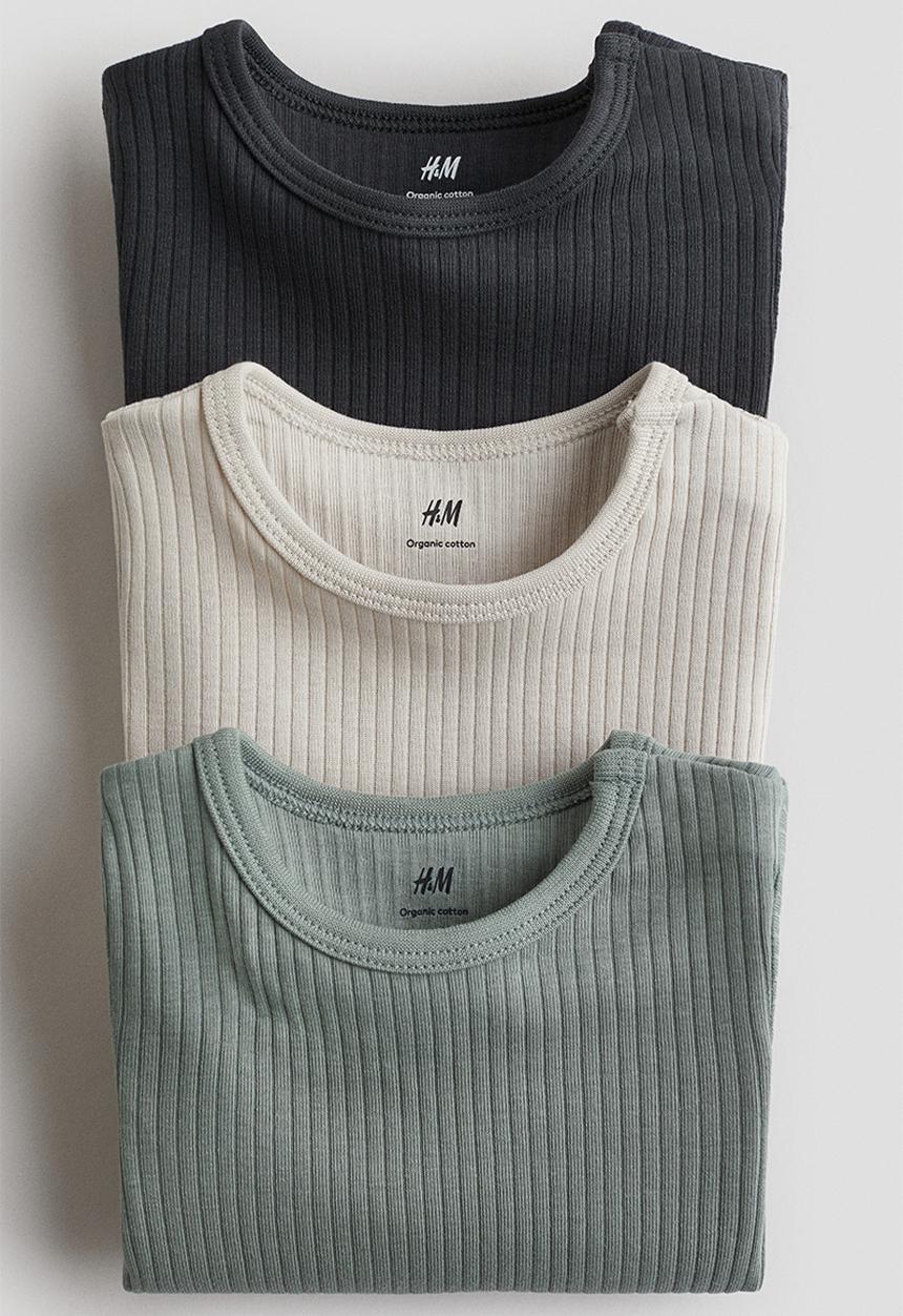 H&M - 3 pack ribbed bodysuits - dusty green & dark grey