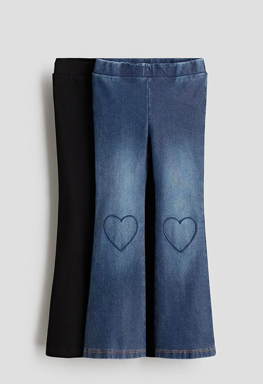 H&M - 2 pack flared jeggings - black & dark denim blu