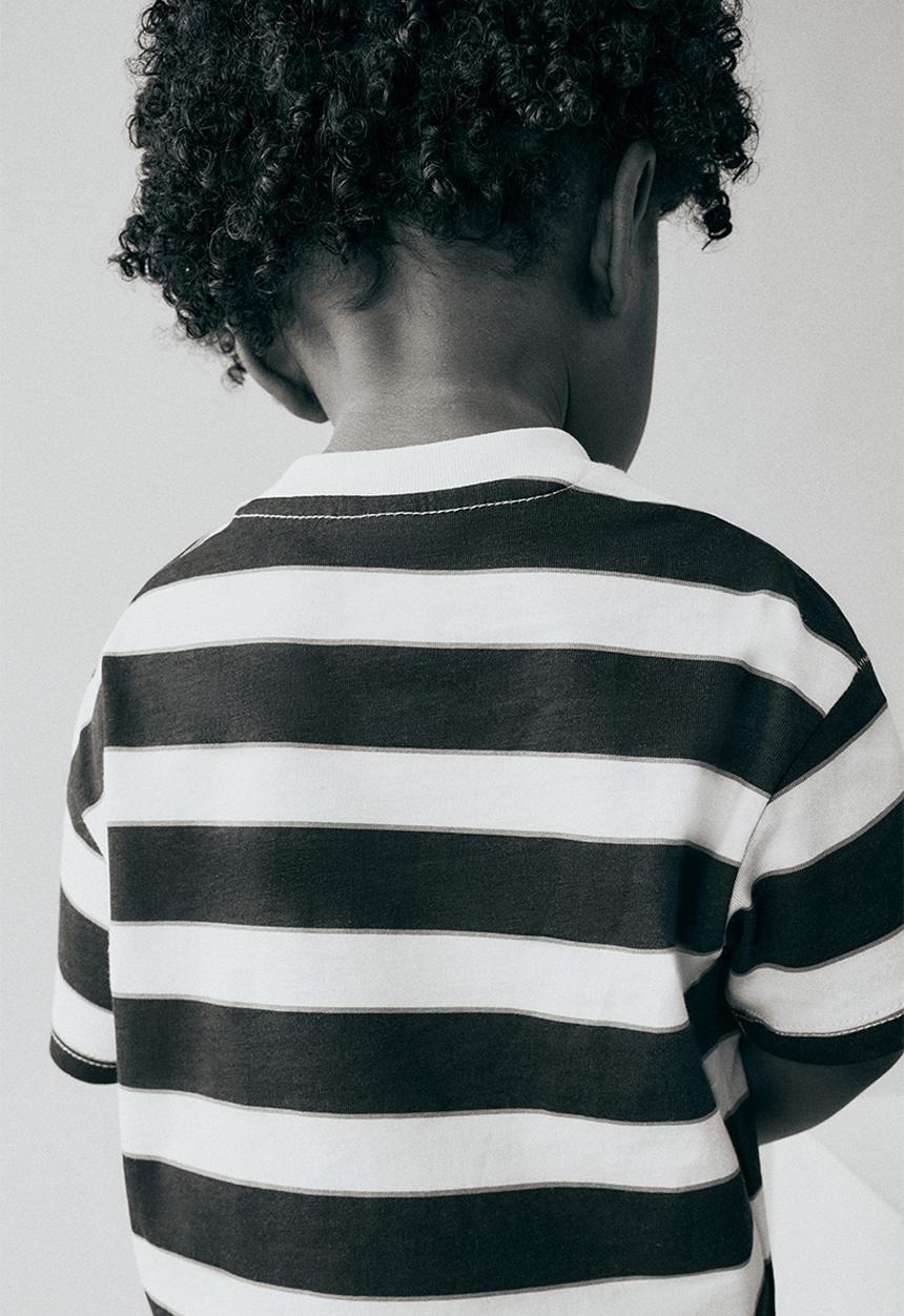 H&M - Printed cotton t-shirt - navy blue & white striped
