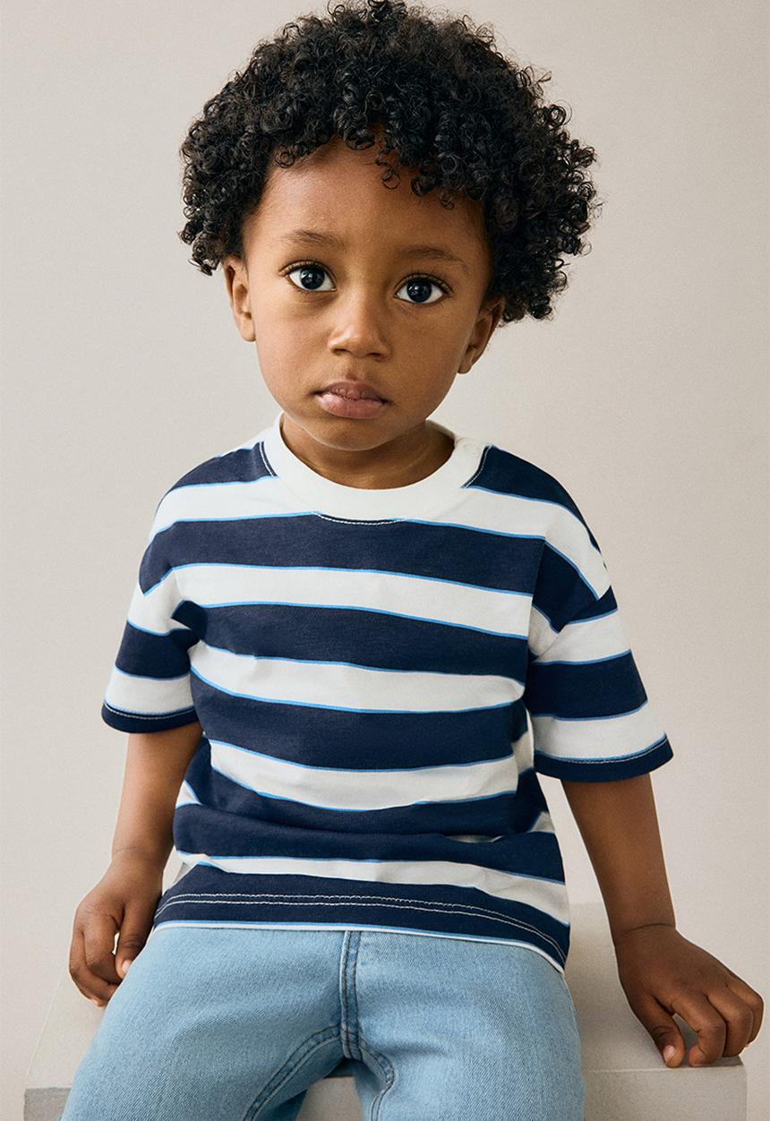 H&M - Printed cotton t-shirt - navy blue & white striped