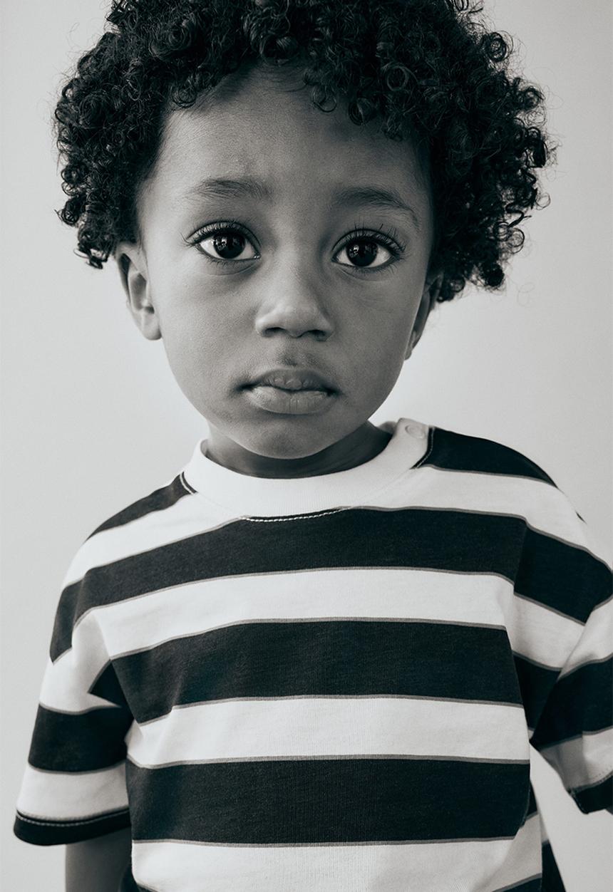 H&M - Printed cotton t-shirt - navy blue & white striped