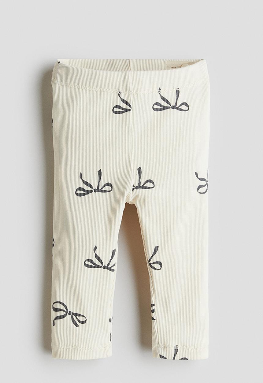 H&M - Ribbed cotton leggings - cream bows