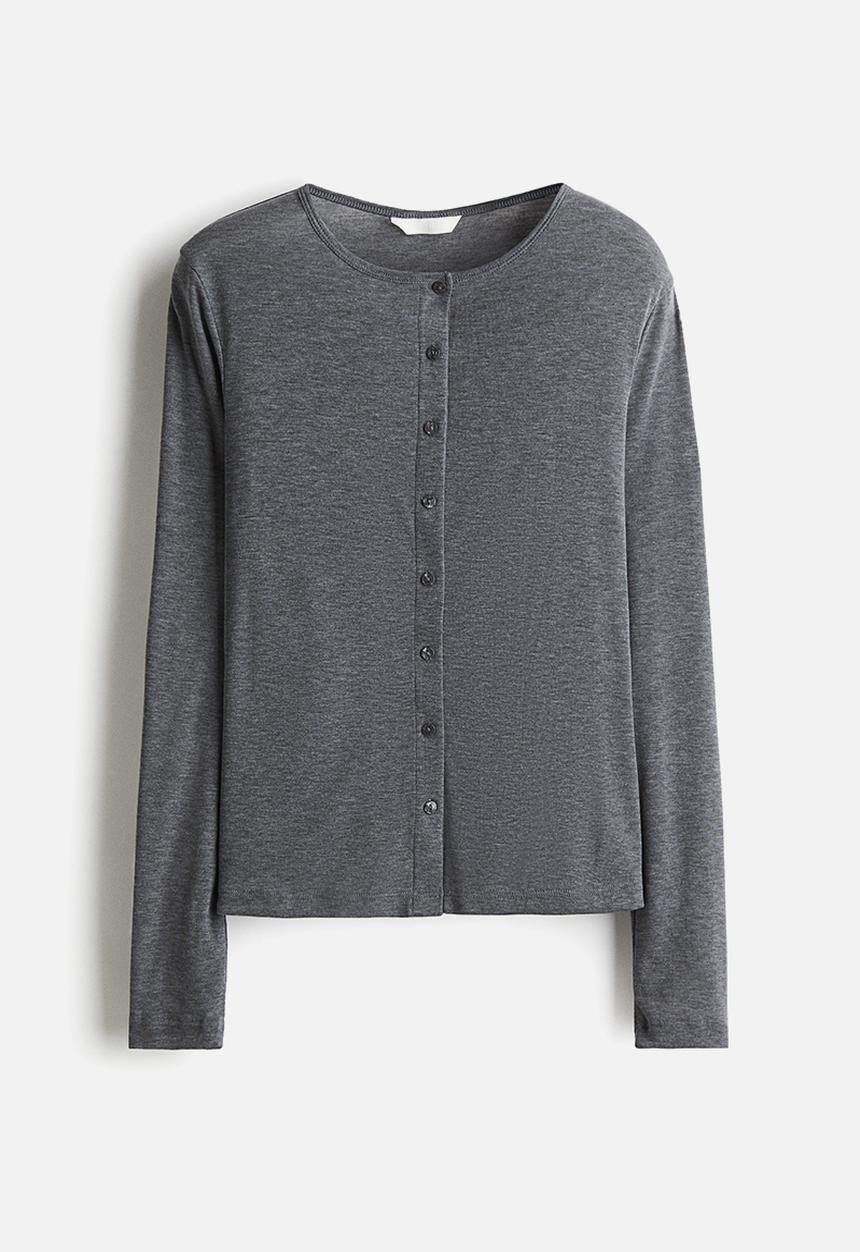 H&M - Fine-knit button-front top - grey