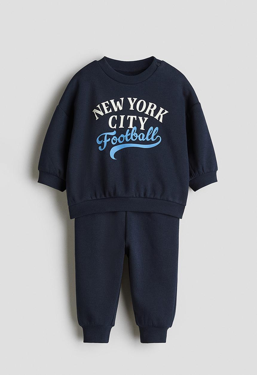 H&M - 2-Piece printed brushed-inside sweatshirt set - blue,multi