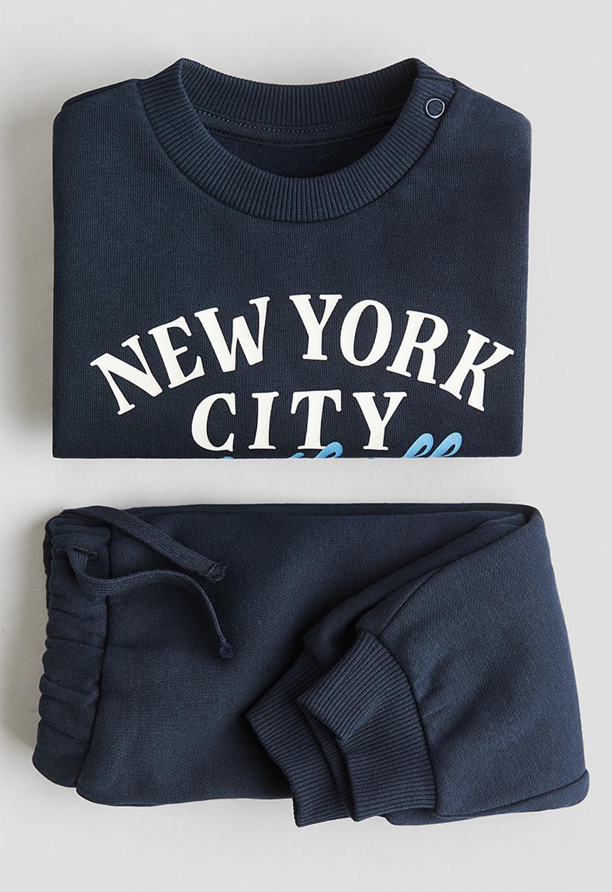 H&M - 2-Piece printed brushed-inside sweatshirt set - blue,multi