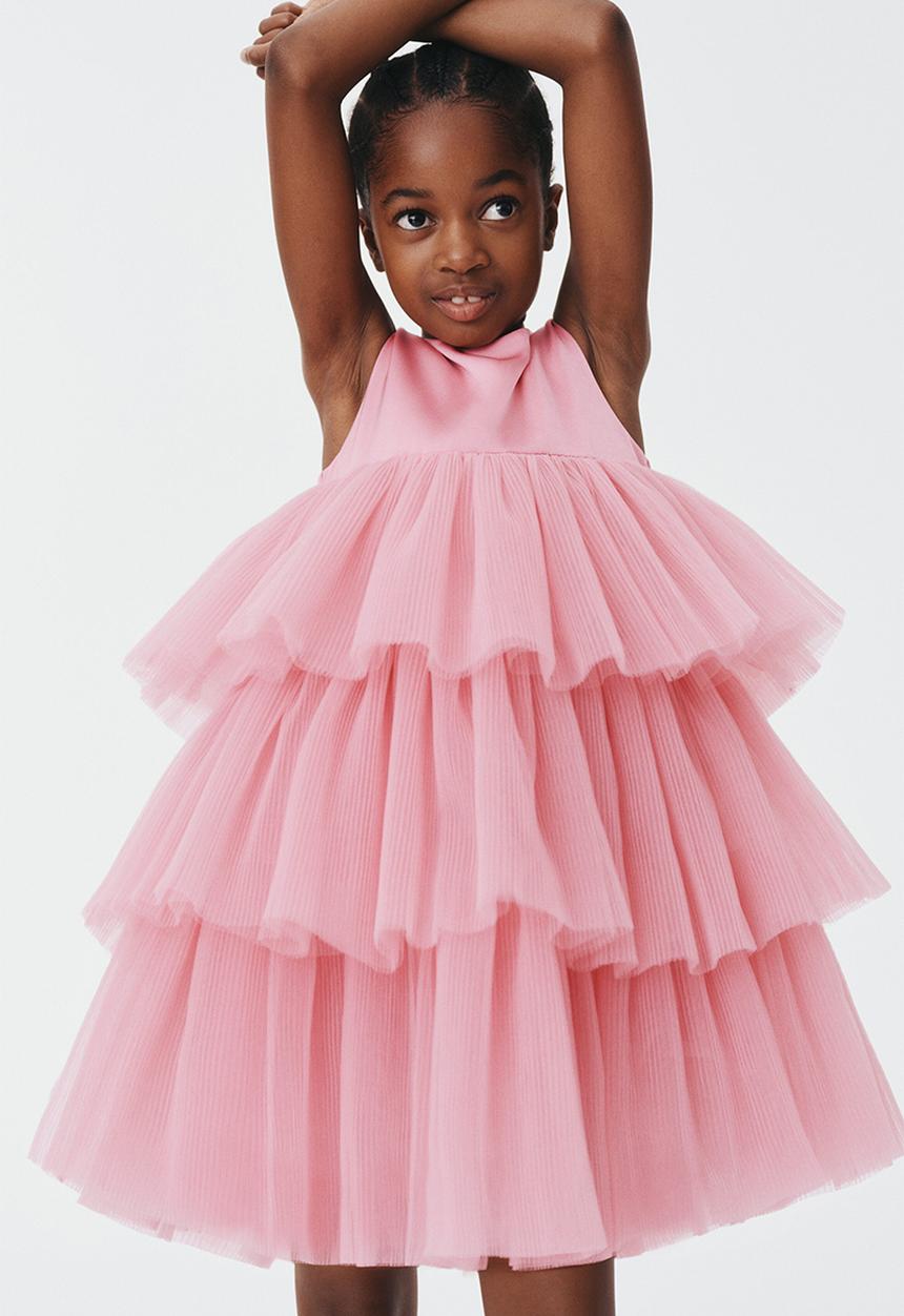 H&M - Tiered tulle-skirt dress - dark pink 