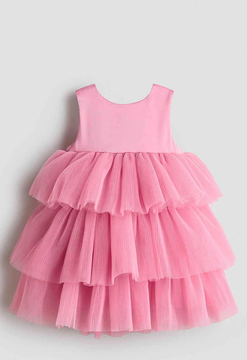 H&M - Tiered tulle-skirt dress - dark pink 
