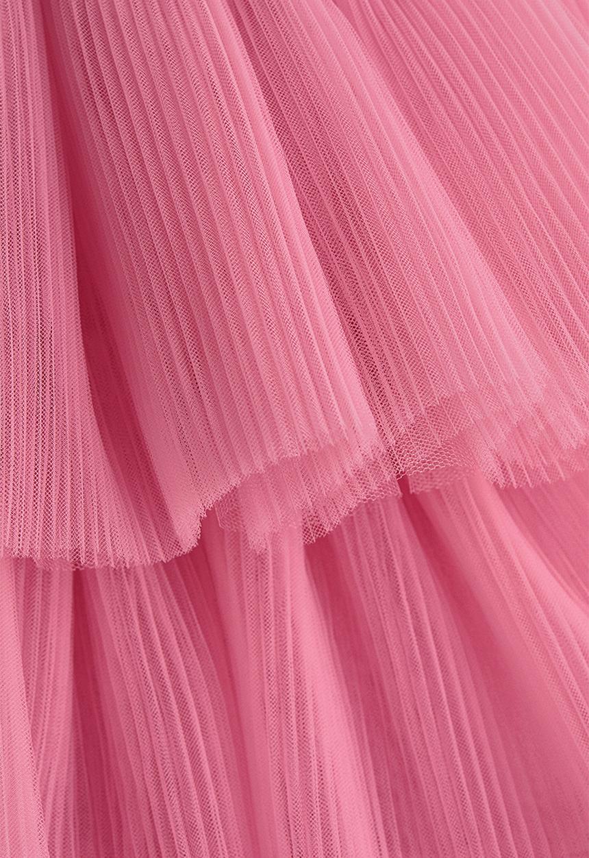 H&M - Tiered tulle-skirt dress - dark pink 