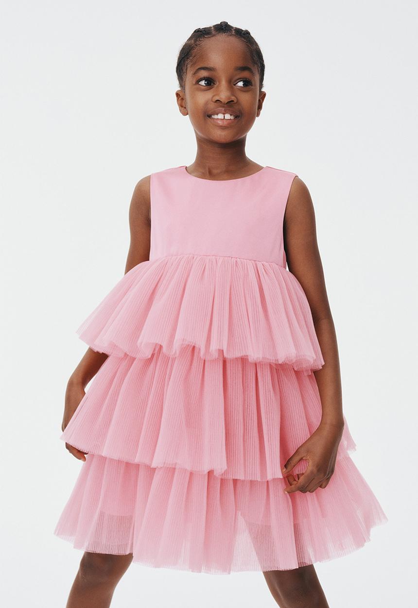 H&M - Tiered tulle-skirt dress - dark pink 