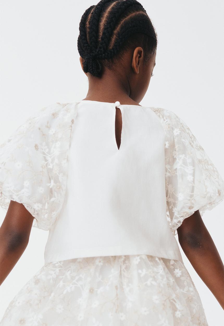 H&M - Puff-sleeved blouse - white/floral 