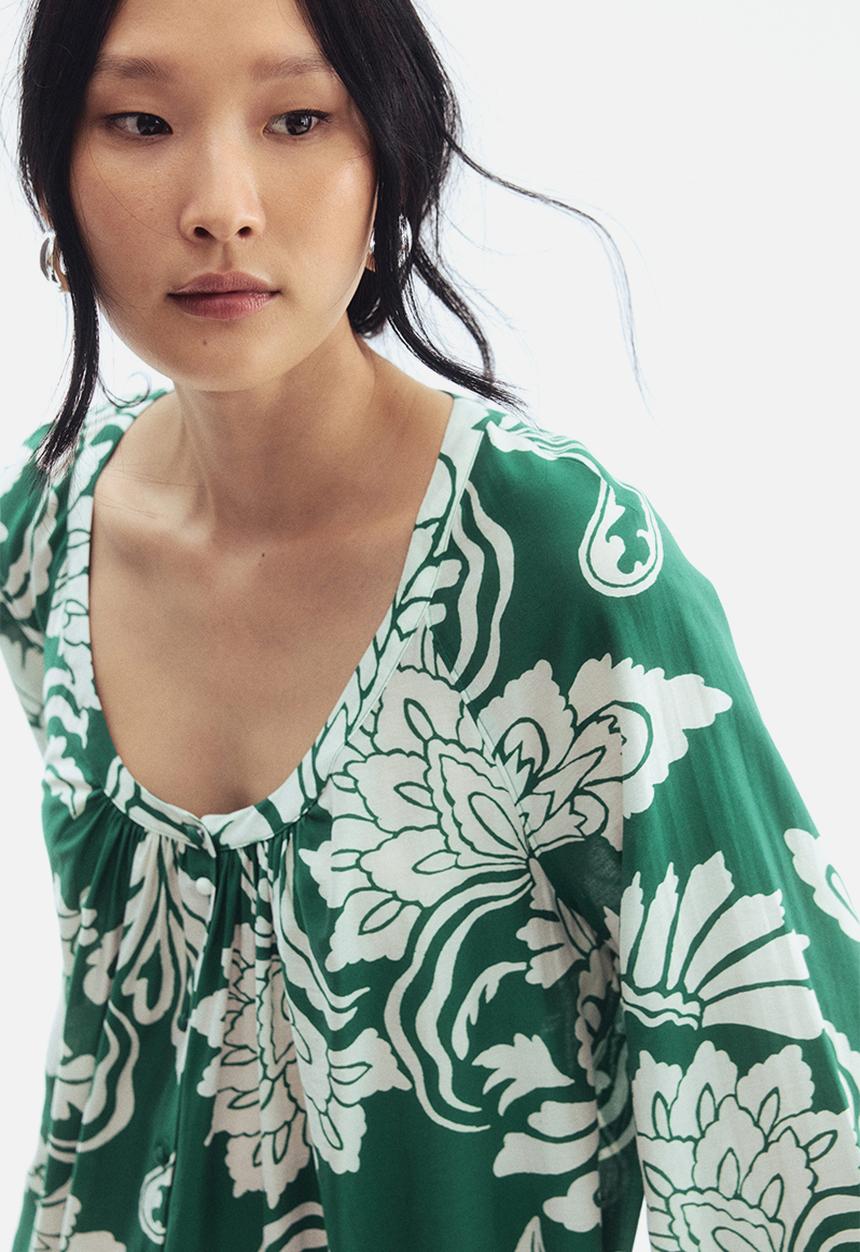 H&M - Button-front tunic dress -green/patterned