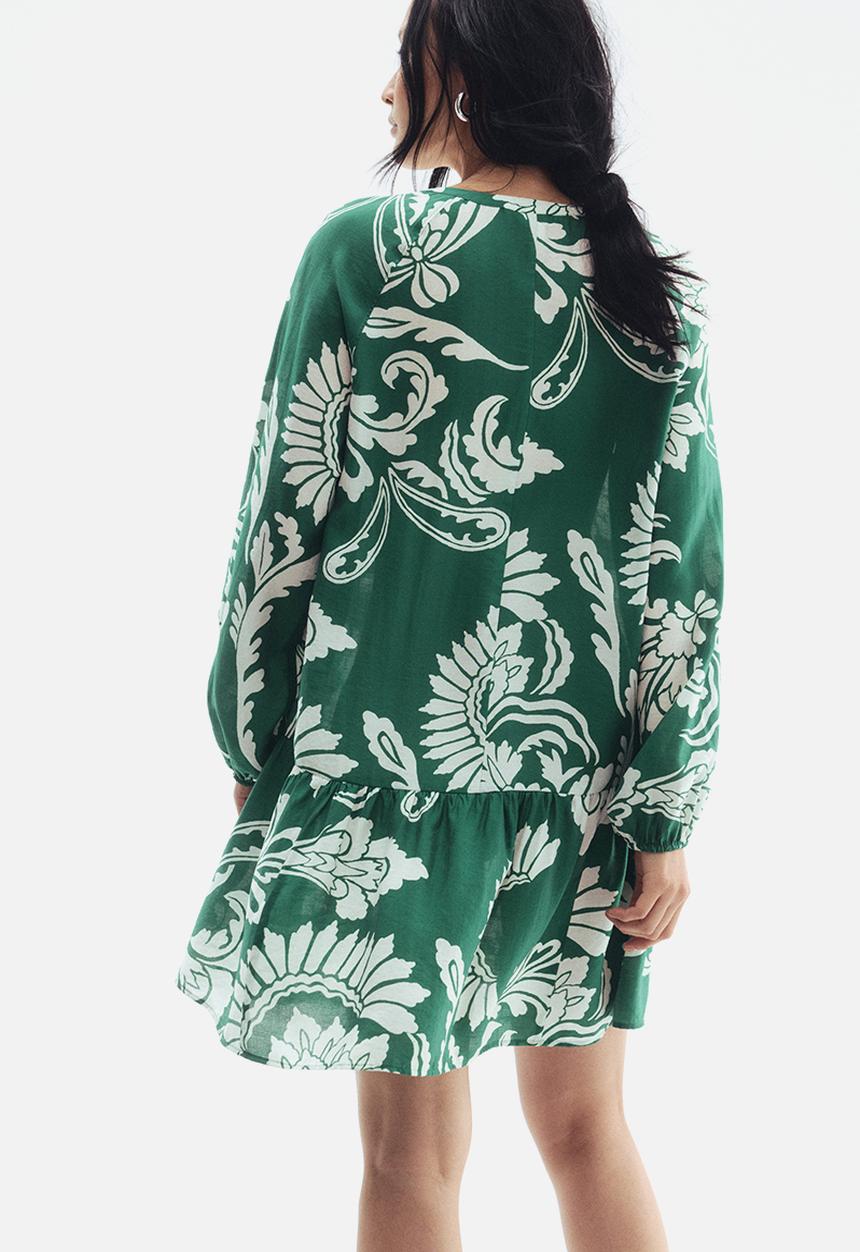 H&M - Button-front tunic dress -green/patterned