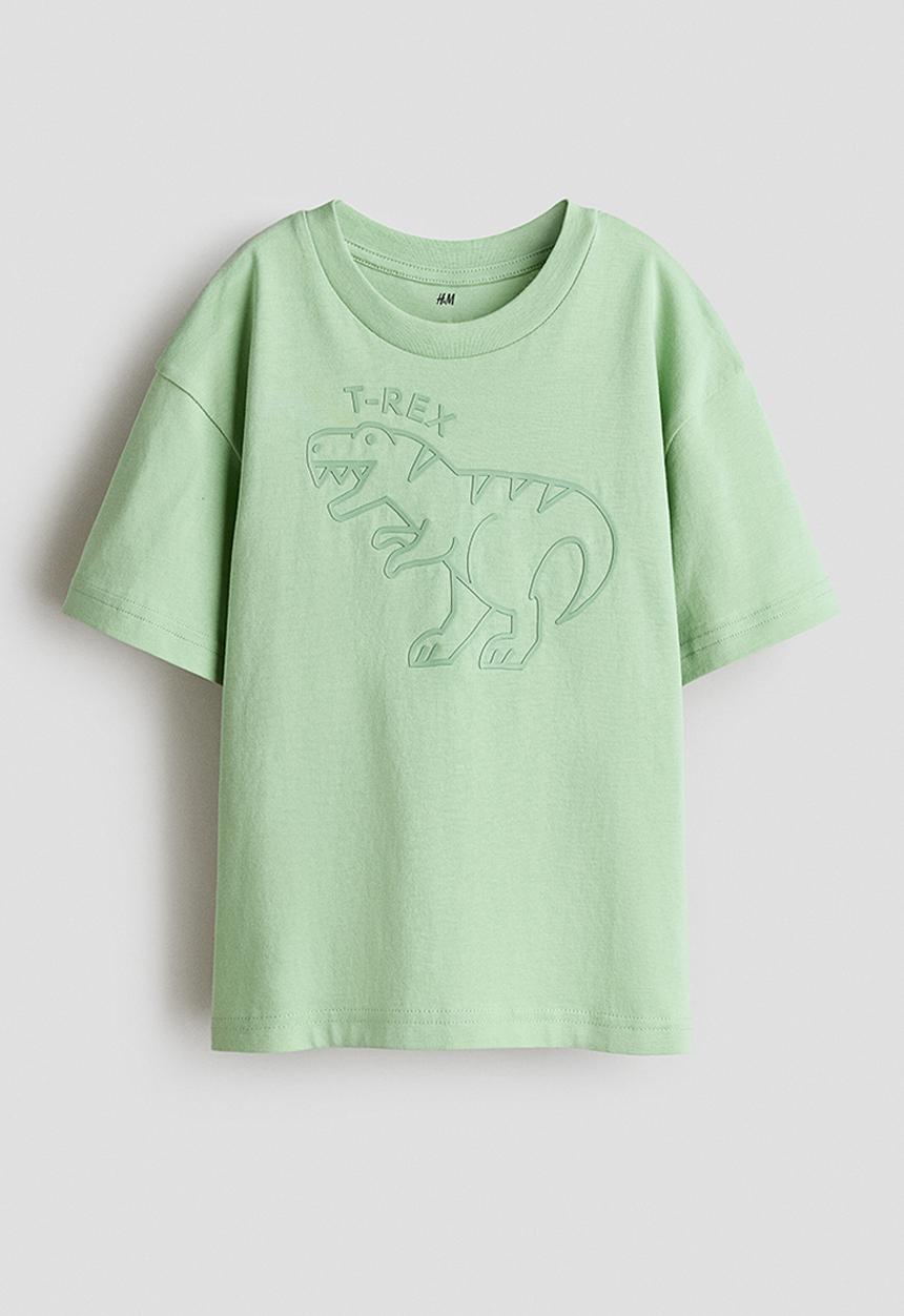 H&M - Print-motif cotton T-shirt - green/t-rex