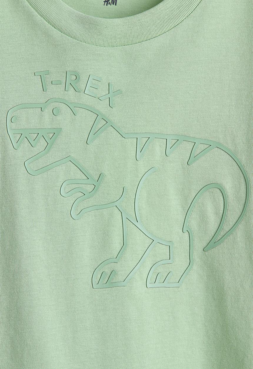 H&M - Print-motif cotton T-shirt - green/t-rex