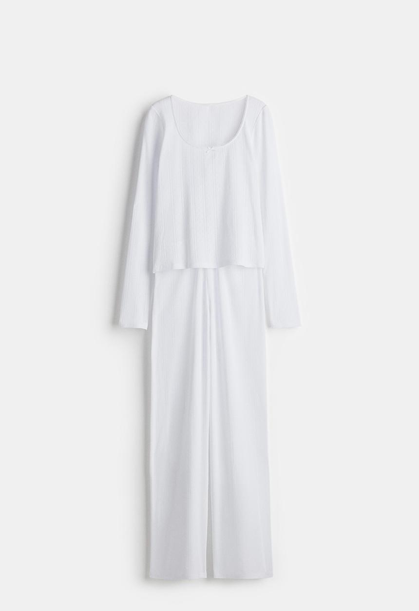 H&M - Cotton pointelle pyjamas - white