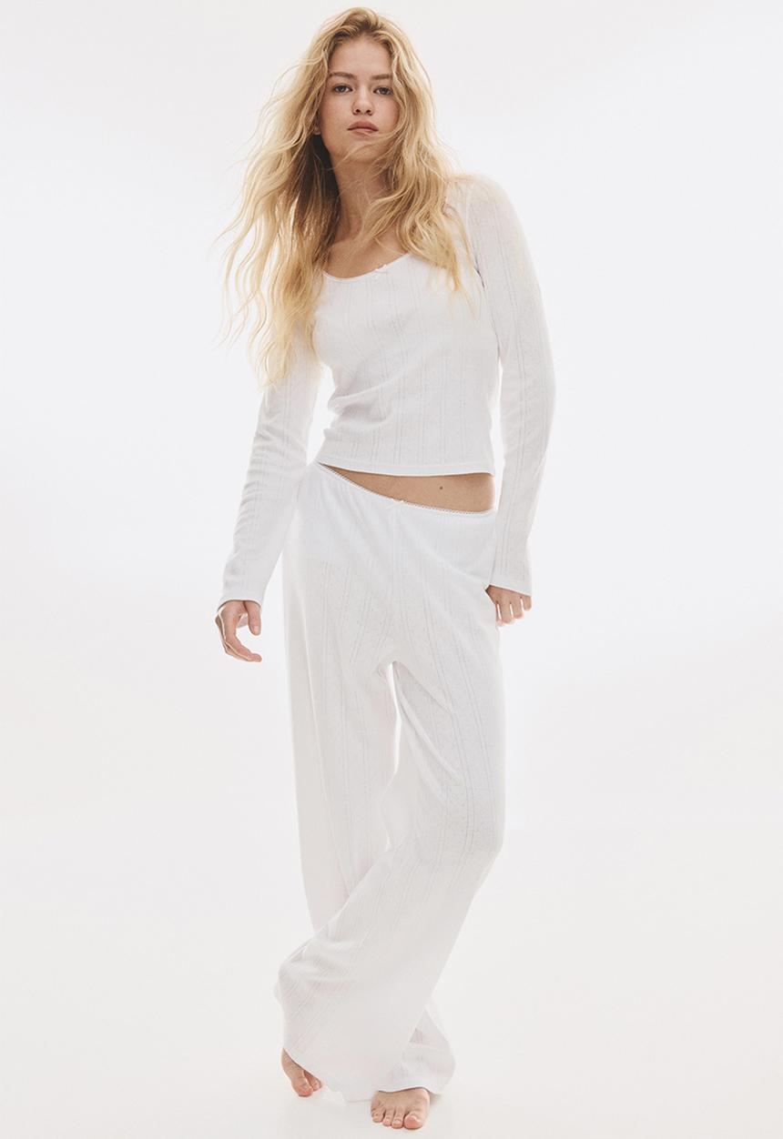 H&M - Cotton pointelle pyjamas - white