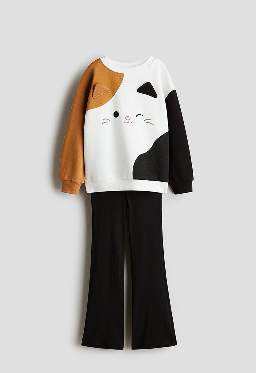 H&M - 2-Piece sweatshirt and leggings set - white/cat