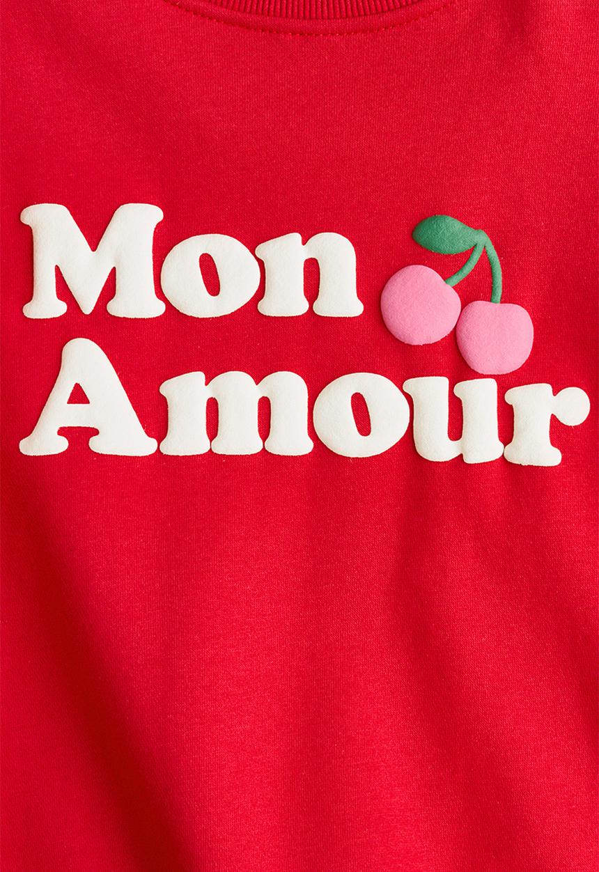 H&M - Printed brushed-inside sweatshirt - red/mon amour 