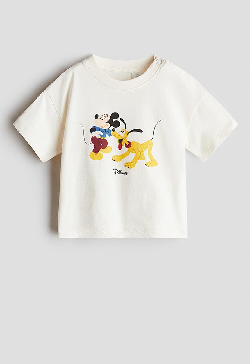 H&M - Print-motif cotton T-shirt - cream mickey mouse 