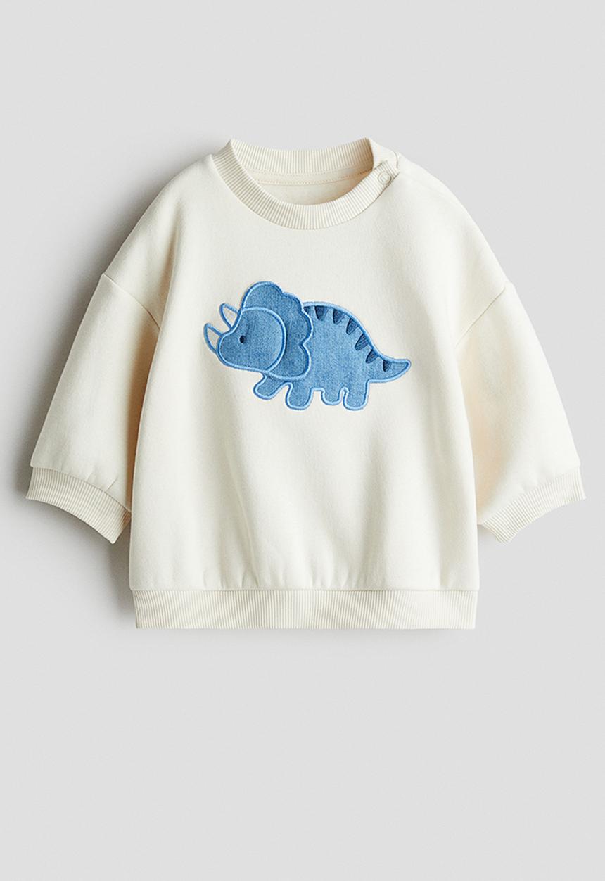 H&M - Motif-detail brushed-inside sweatshirt - white/triceratops