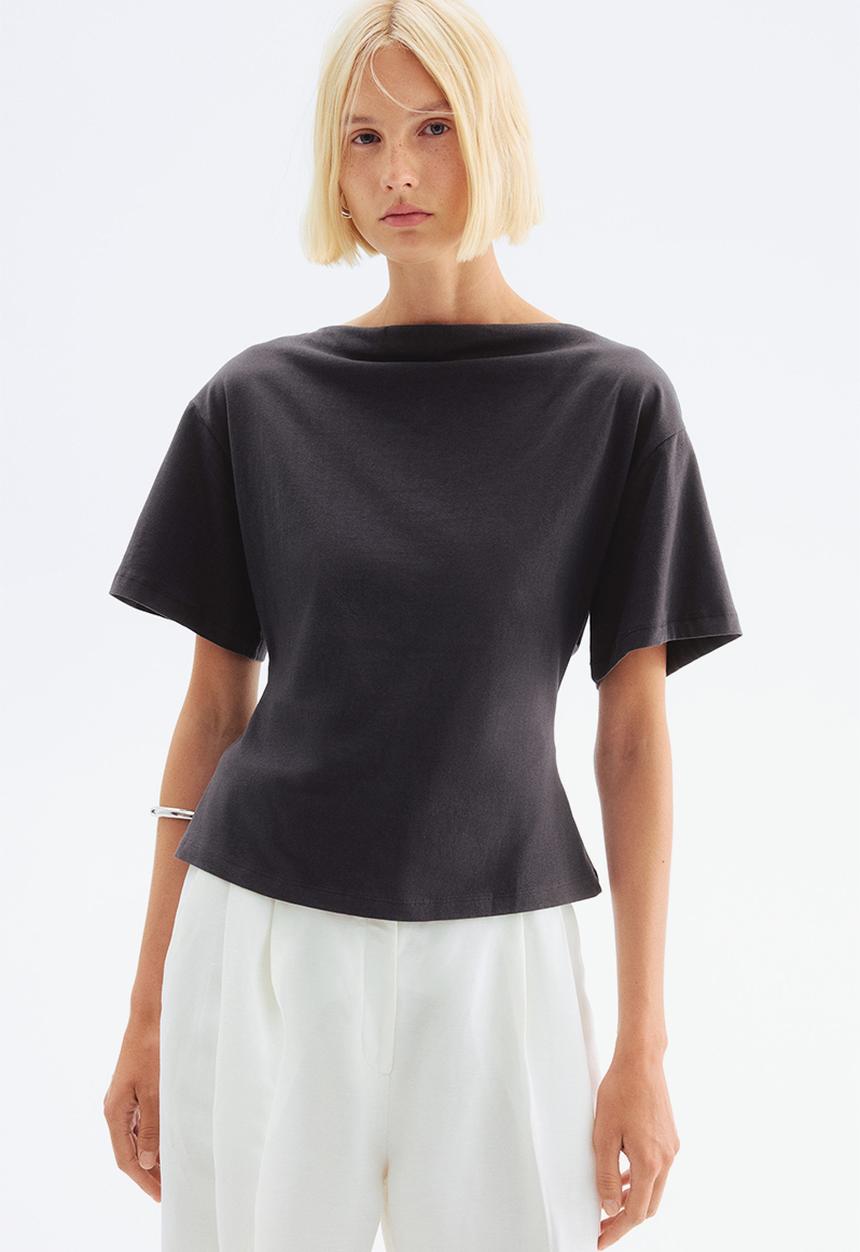 H&M - Boat-neck cotton top -dark grey