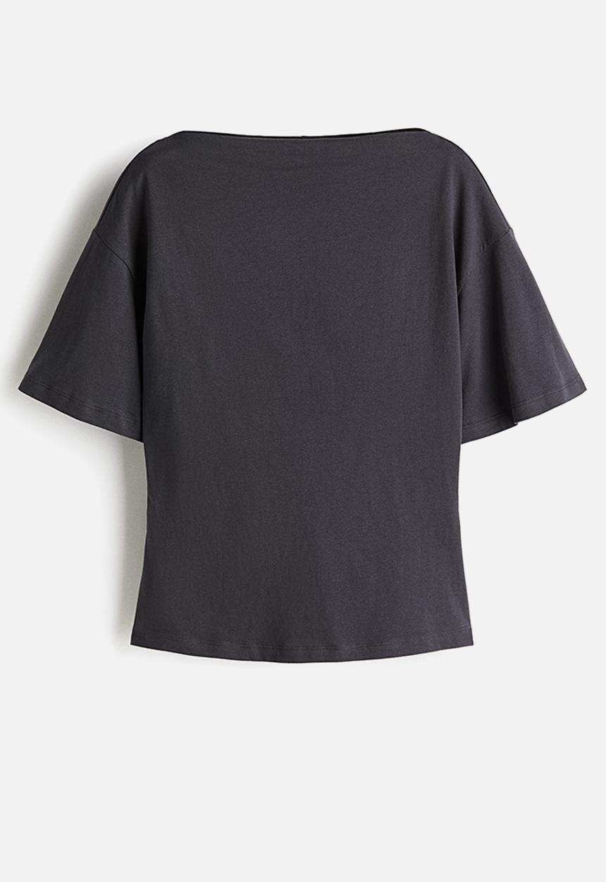 H&M - Boat-neck cotton top -dark grey