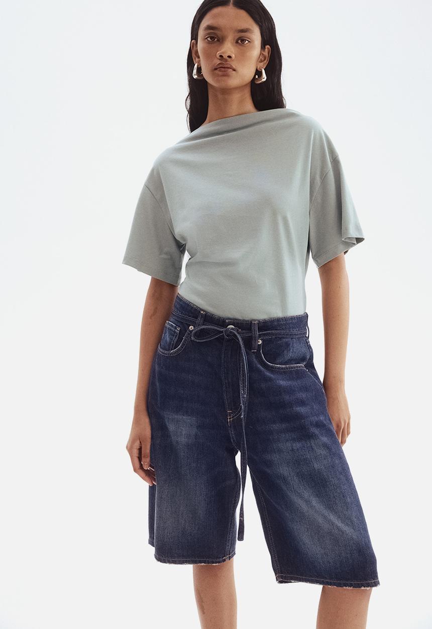 H&M - Boat-neck cotton top - turquoise